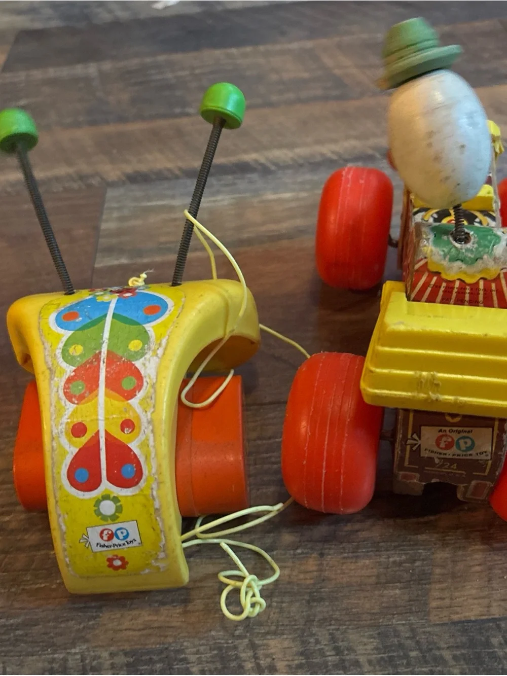 Vtg lot of 2 fisher price pull toys-1965 jalopy & 1974 ladybug